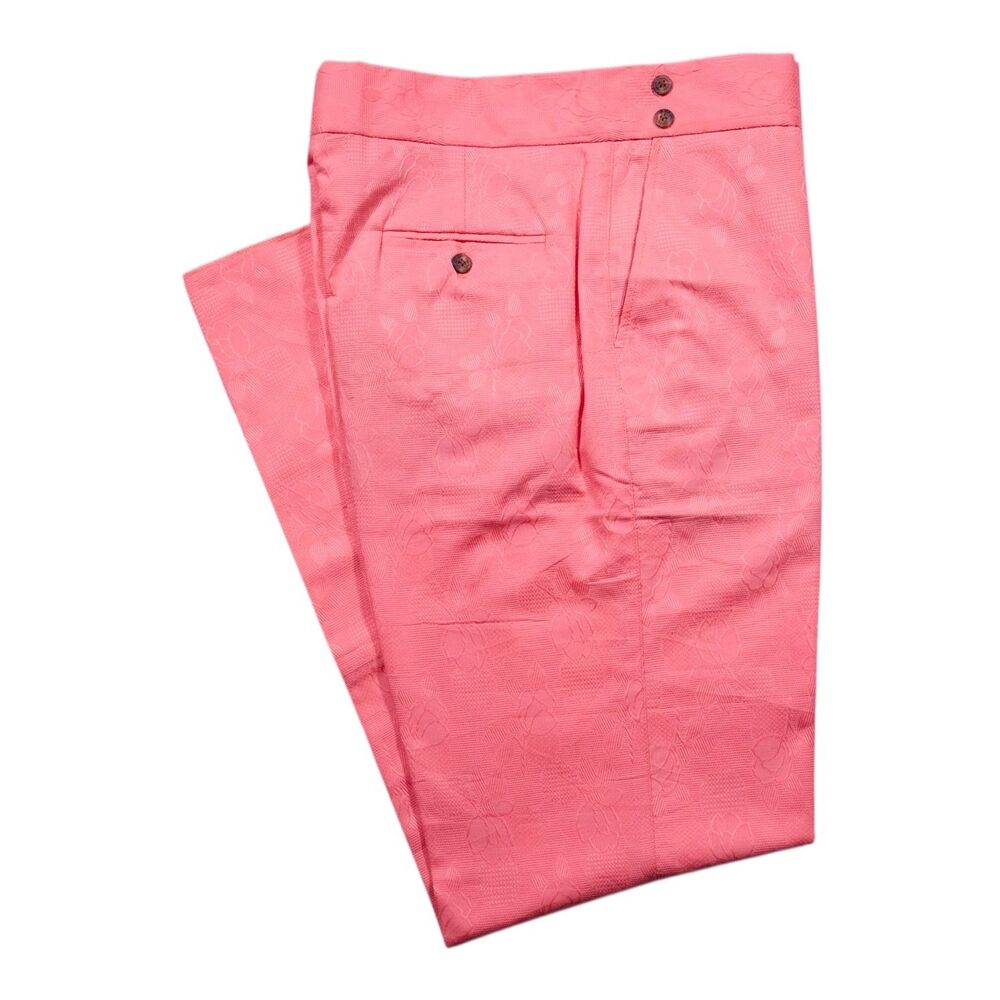 Mens 34 Gurkha Pants Pink Floral Jacquard High Waist Flat Front Straight Fit